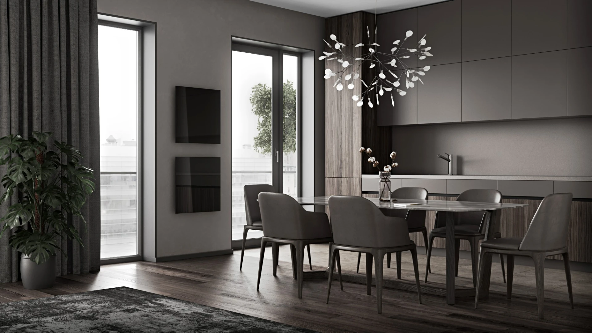 Interior con panel calefactor negro