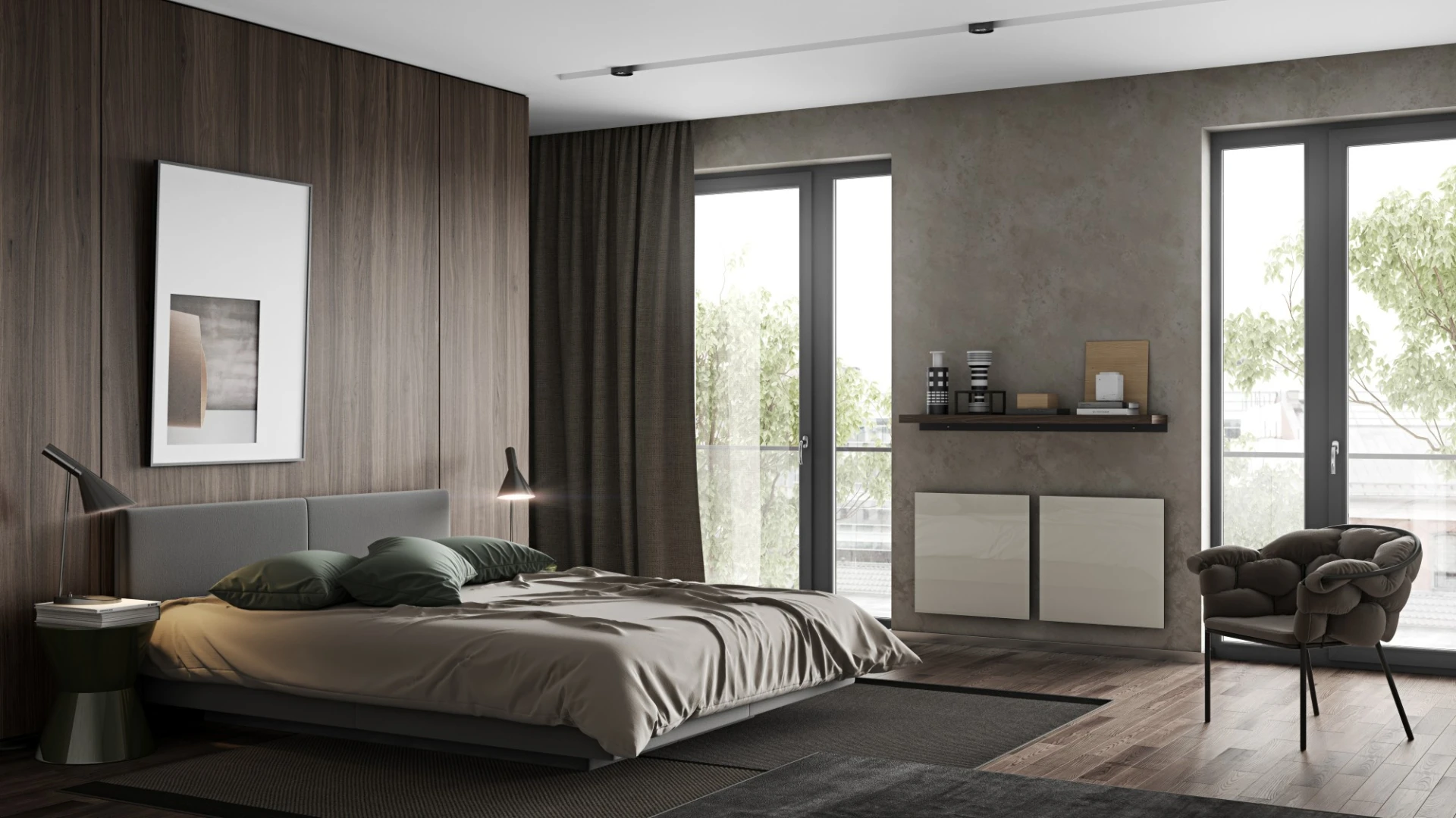 Interior con panel calefactor blanco