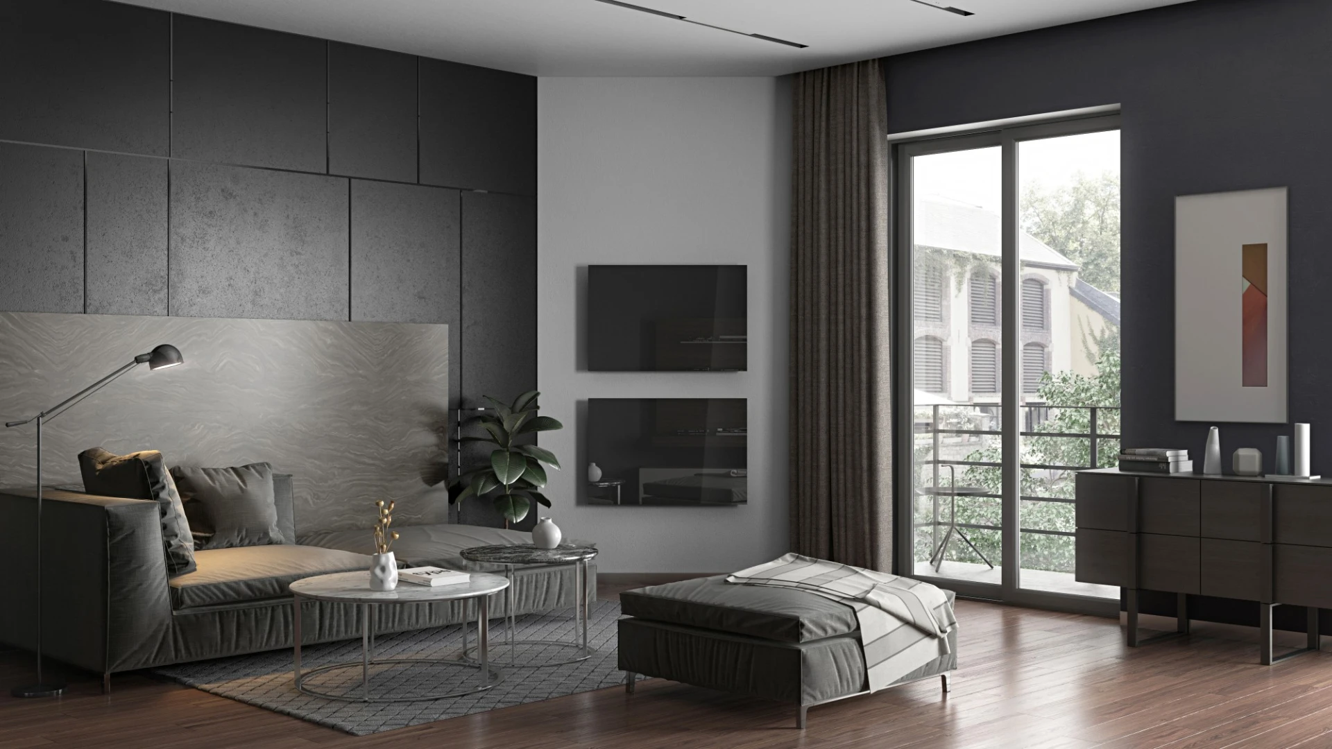 Interior con panel calefactor negro