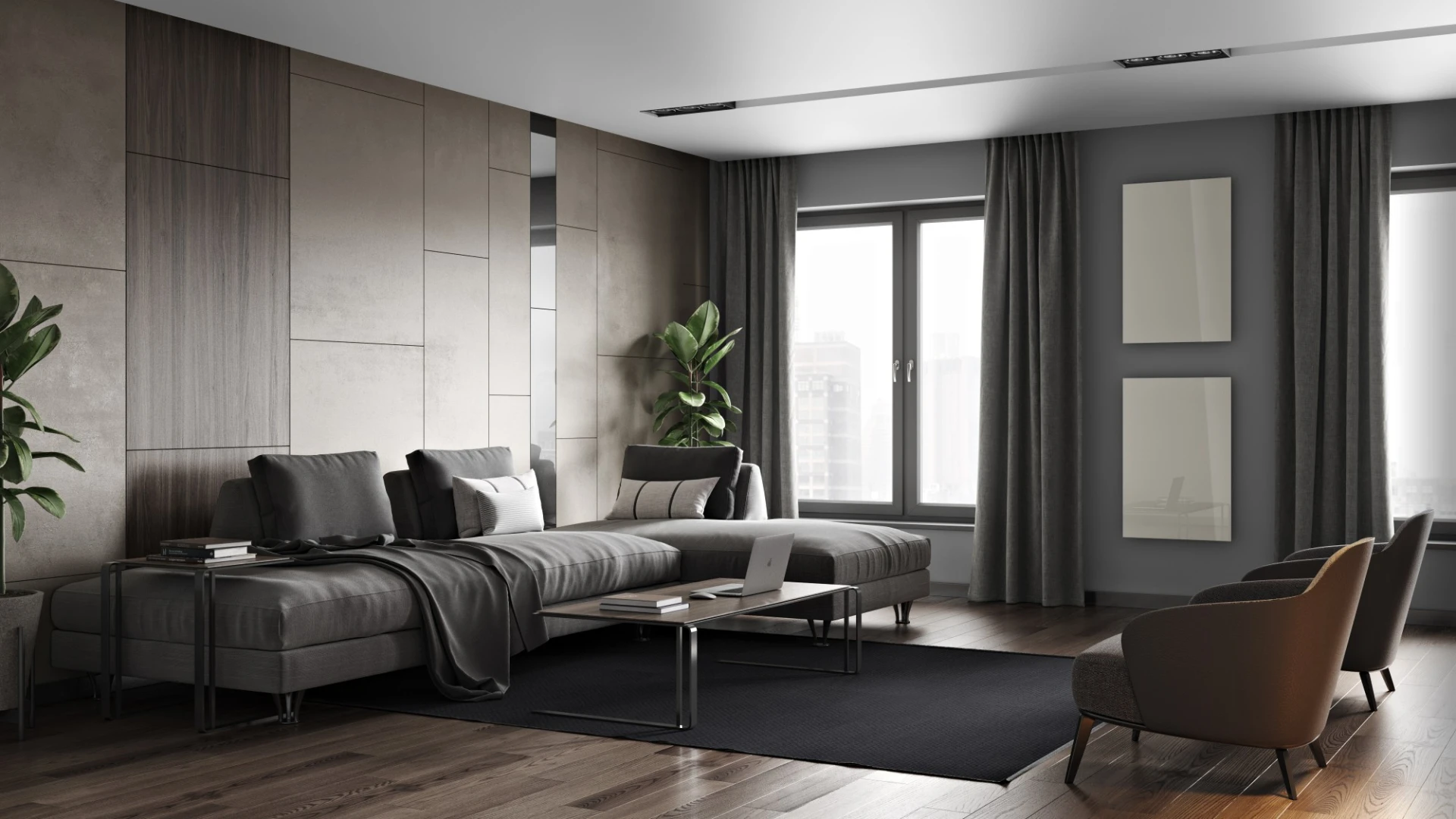 Interior con panel calefactor blanco