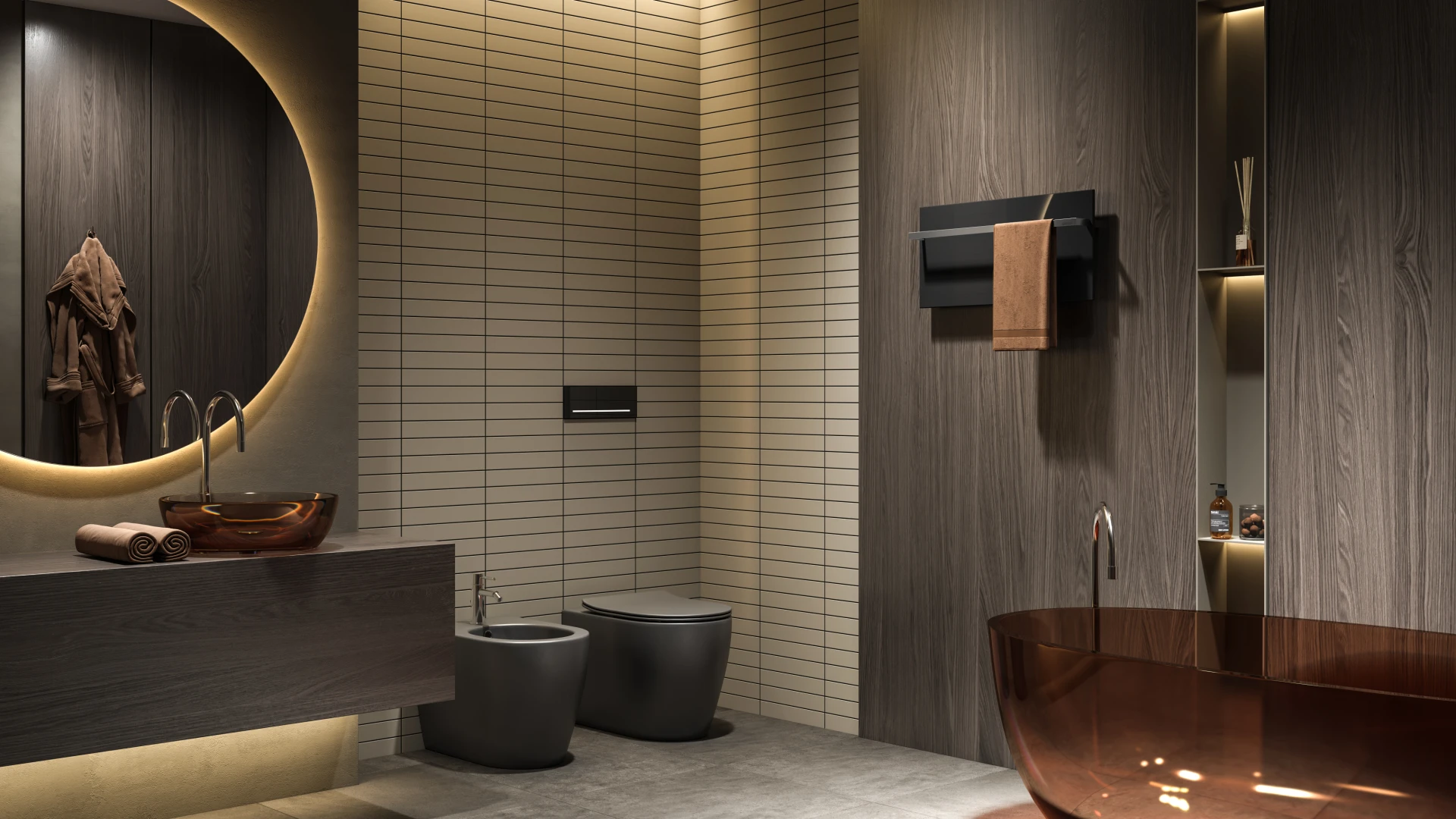 Interior con toallero negro