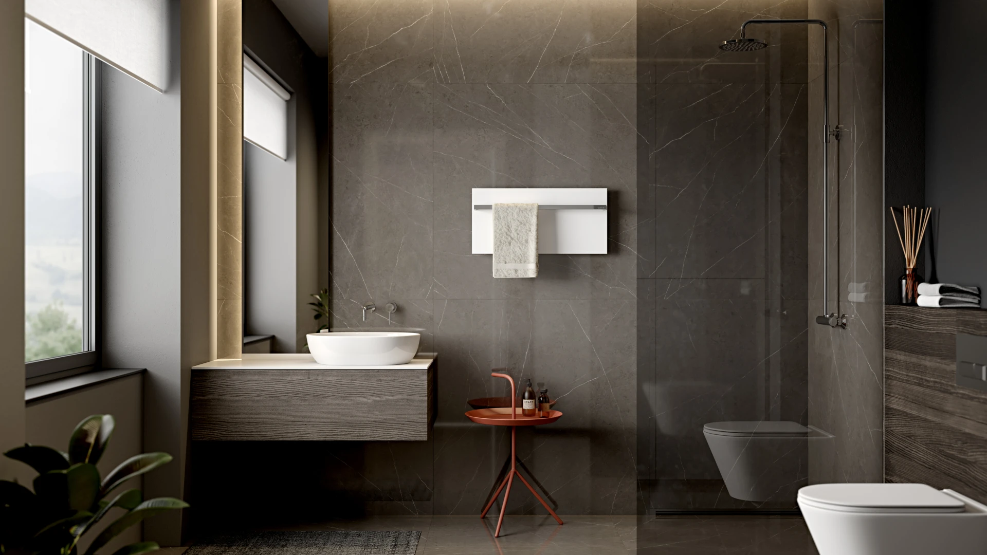 Interior con toallero blanco